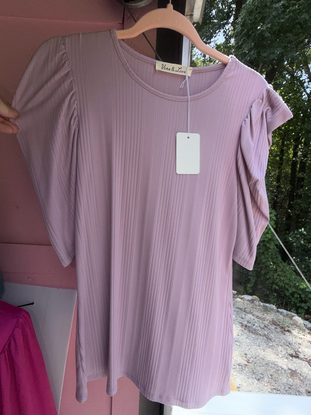 Vine & Love Dusty Lavender Ribbed Puff-Sleeve Tee💓 NWT medium